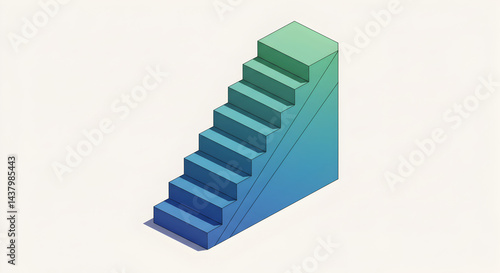 Isometric Illustration Of Stairs Leading Upwards With Gradient Blue And Green