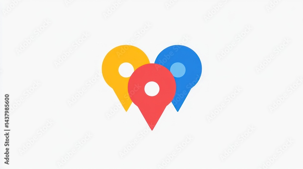 Three location pins, map navigation, digital background, website design Three location pins, map navigation, digital background, website design