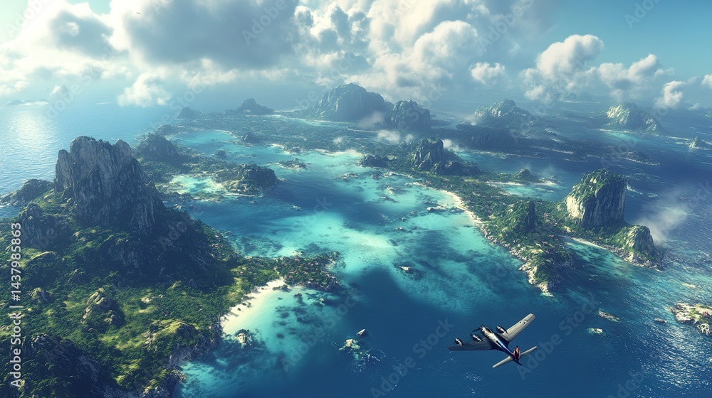 Fototapeta premium * Small planes flying over archipelago chains.
