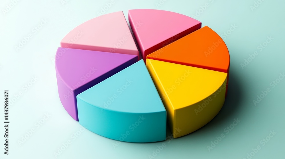 Fototapeta premium Flat D pie chart with separated colorful parts on a light background