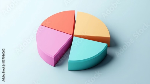 Flat D pie chart with gentle pastel colors and a slight shadow underneath