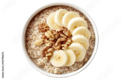 Oats, banana, walnuts isolated on transparent PNG background