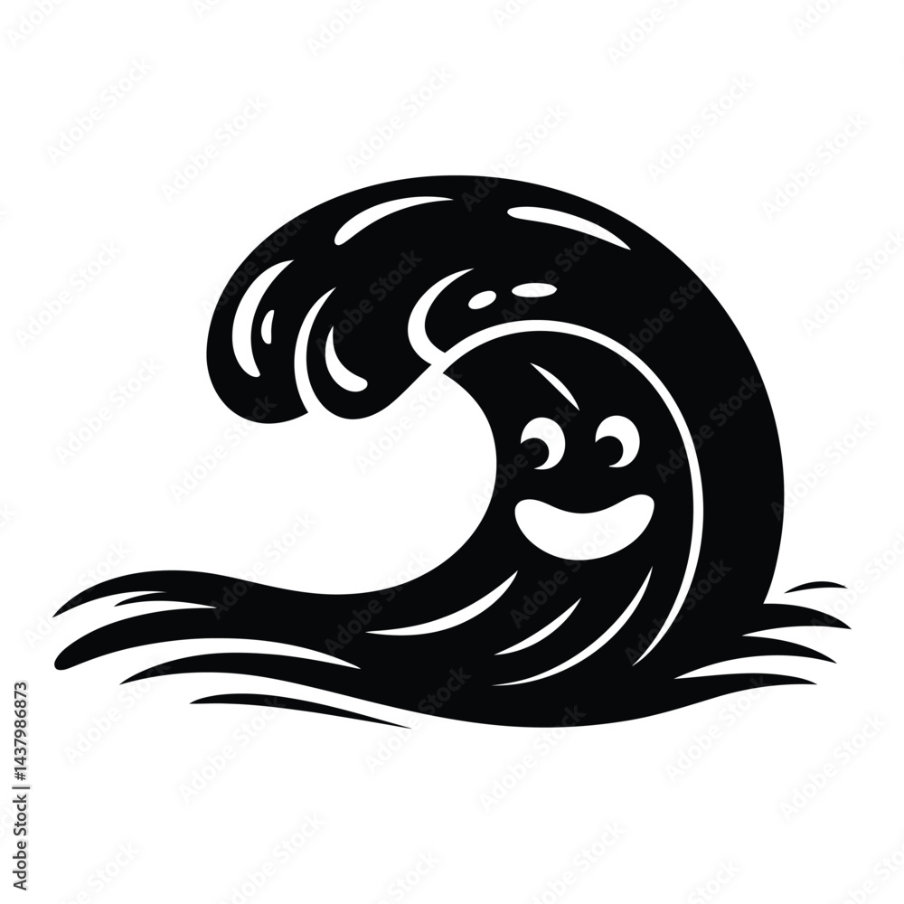 Naklejka premium Ocean Wave Doodle funny, Silhouette, Vector, Icon, Logo, White Background.