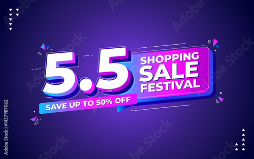 5.5 super sale promo banner with discount offer. 5.5 shopping festival super sale banner. Flash sale special offer banner for social media post or website banner. Flash sale campaign