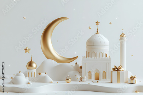 Wallpaper Mural Create a minimalist and elegant 3D rendering of an Islamic-inspired scene Torontodigital.ca