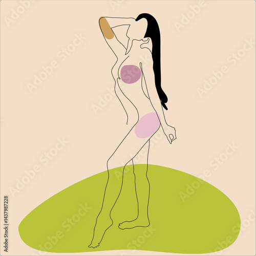Colorful line art of a young woman in bikini 