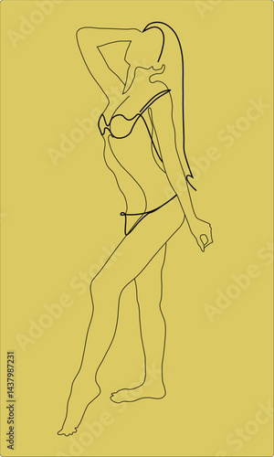 Line art of a woman in bikini
