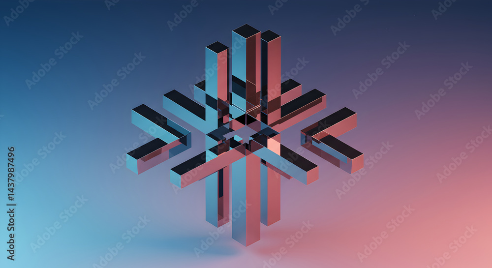 Abstract Geometric Composition Of Shiny Metal Shapes On Gradient Background Abstract Geometric Composition Of Shiny Metal Shapes On Gradient Background
