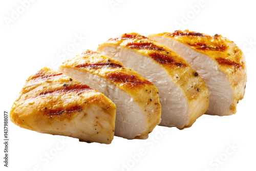Grilled chicken slices isolated on transparent PNG background