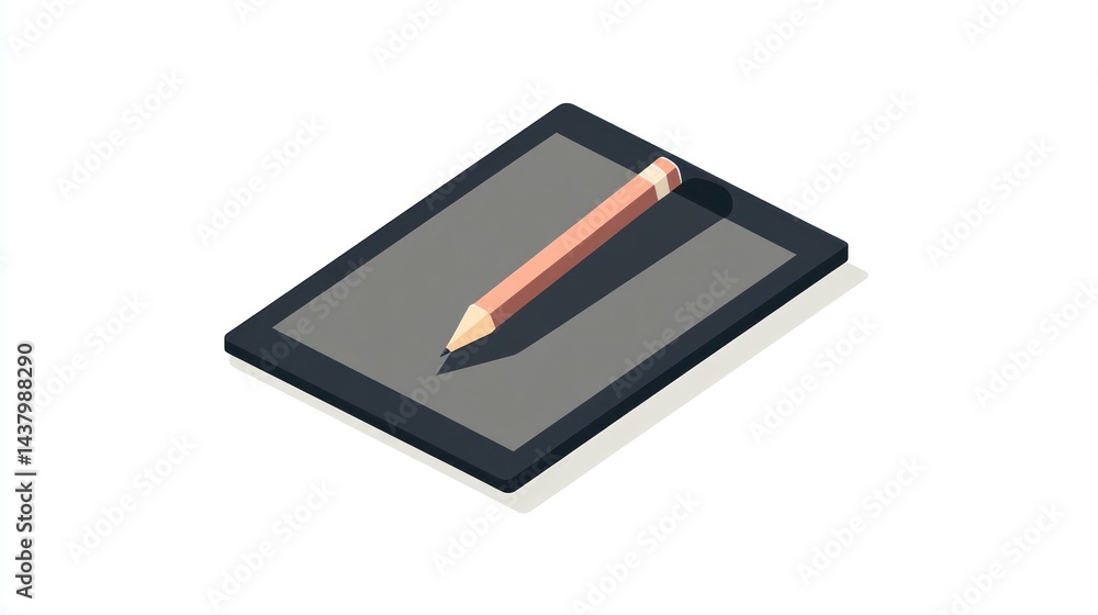 Digital drawing tablet with pencil; design concept; white background; graphic design Digital drawing tablet with pencil; design concept; white background; graphic design