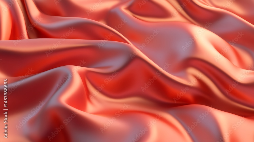 Fototapeta premium Close-up view of a smooth, flowing coral-toned fabric.