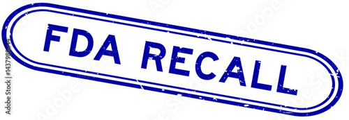 Grunge blue FDA recall word rubber seal stamp on white background