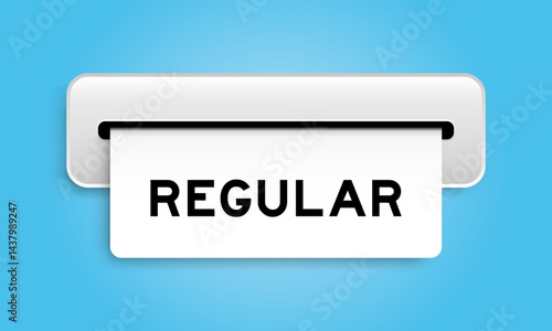 White coupon banner with word regular from machine on blue color background