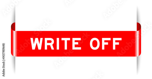 Red color inserted label banner with word write off on white background