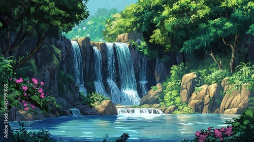 Fototapeta Naklejka Na Ścianę i Meble -  * Tropical waterfalls cascading into secluded lagoons.