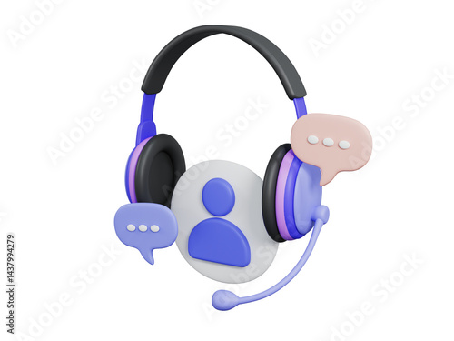 3D Rendering Contract support icon concept with bubble speech