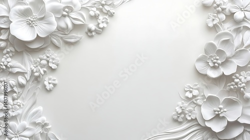 White Floral 3D Frame Background.