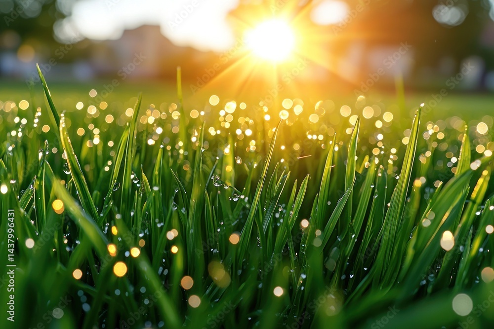 Fototapeta premium Dewy grass at sunrise