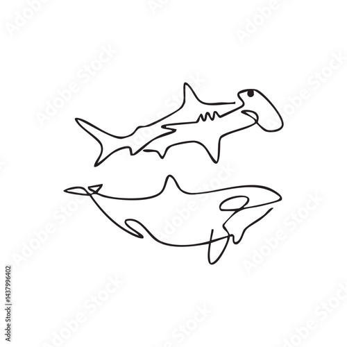  shark one line art illustration