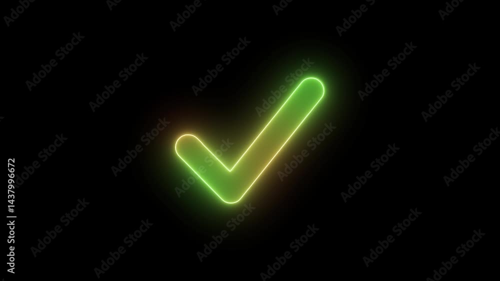 Glowing Neon Checkmark Symbol Animation, Security Checkmark Icon Glowing Neon Checkmark Symbol Animation, Security Checkmark Icon