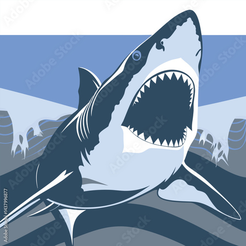 "Dynamic Shark Silhouette Collection Featuring Great White, Hammerhead, and Ocean Wildlife Scenes Vector Illustration"
