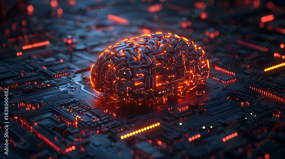 Glowing digital brain circuit, symbolizing neural networks and AI development Glowing digital brain circuit, symbolizing neural networks and AI development