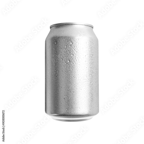 Blank aluminium soft drink can with water droplets isolated, unbranded beer packaging