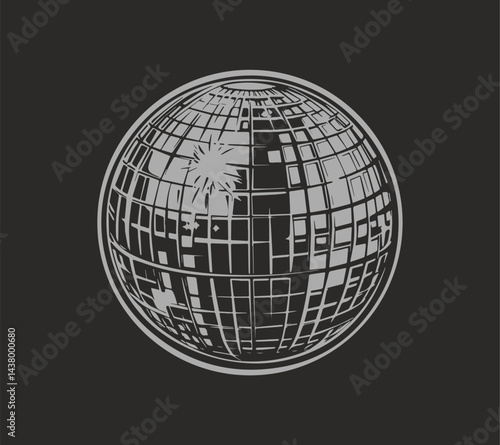 Retro Disco Ball with Reflection: Monochrome Party Icon in Grayscale