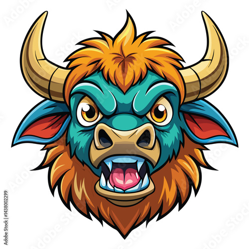 Angry cartoon bull head illustration