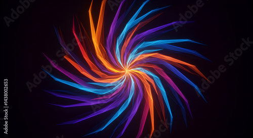 Neon Colored Polygonal Twisted Spiral Glowing on a Black Background