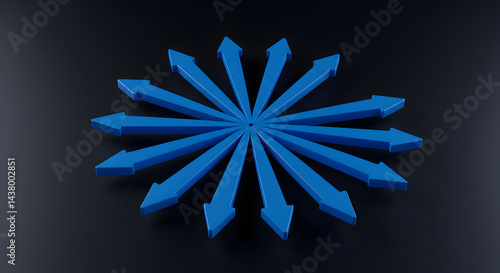 Blue Arrows Radiating Outwards From Central Point On Dark Background