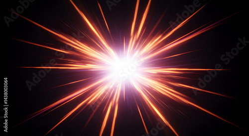 Rays Of Glowing Energy Bursting From A Central Point On Black Backdrop