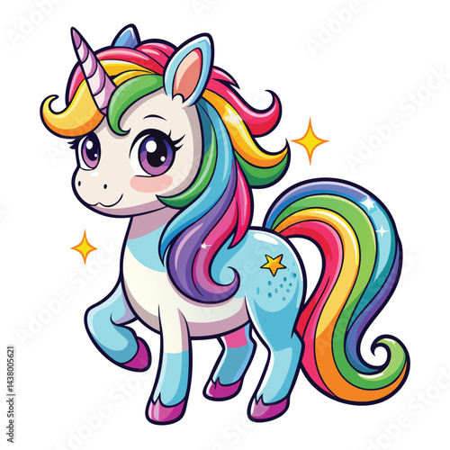 Beautiful Unicorn Cartoon vector, rainbow mane and tail. Beautiful Unicorn Cartoon Vector on Background.
