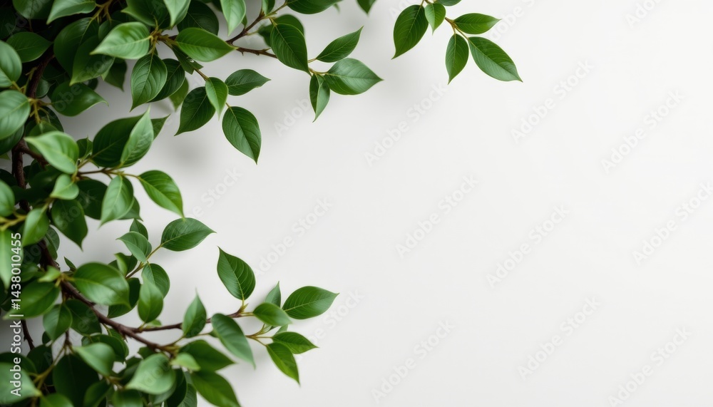 Green Leaves Border on White Background Green Leaves Border on White Background