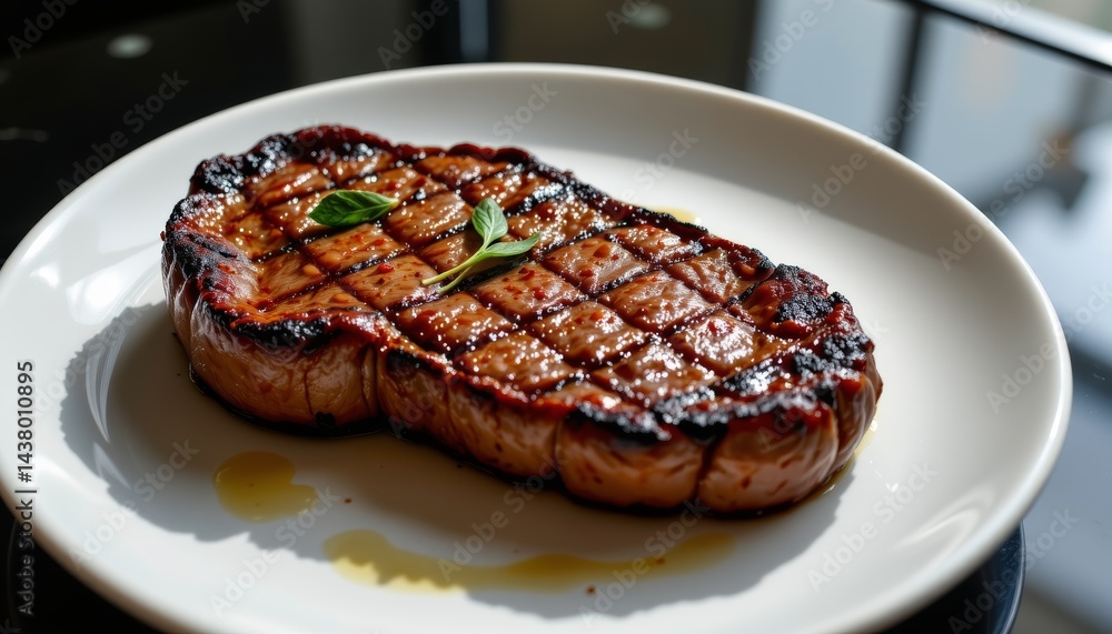 Grilled Steak on White Plate Grilled Steak on White Plate