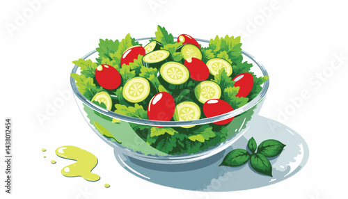 Vibrant mixed salad in glass bowl on kitchen countertop, healthy eating