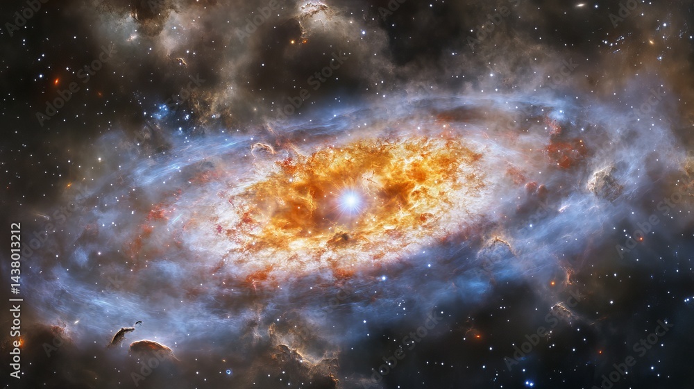 Obraz premium Cosmic Nebula Stellar Cloud Space Galaxy Universe Background Orange Blue Starscape Astronomical Celestial Night Sky Deep Space Exploration Bright Star