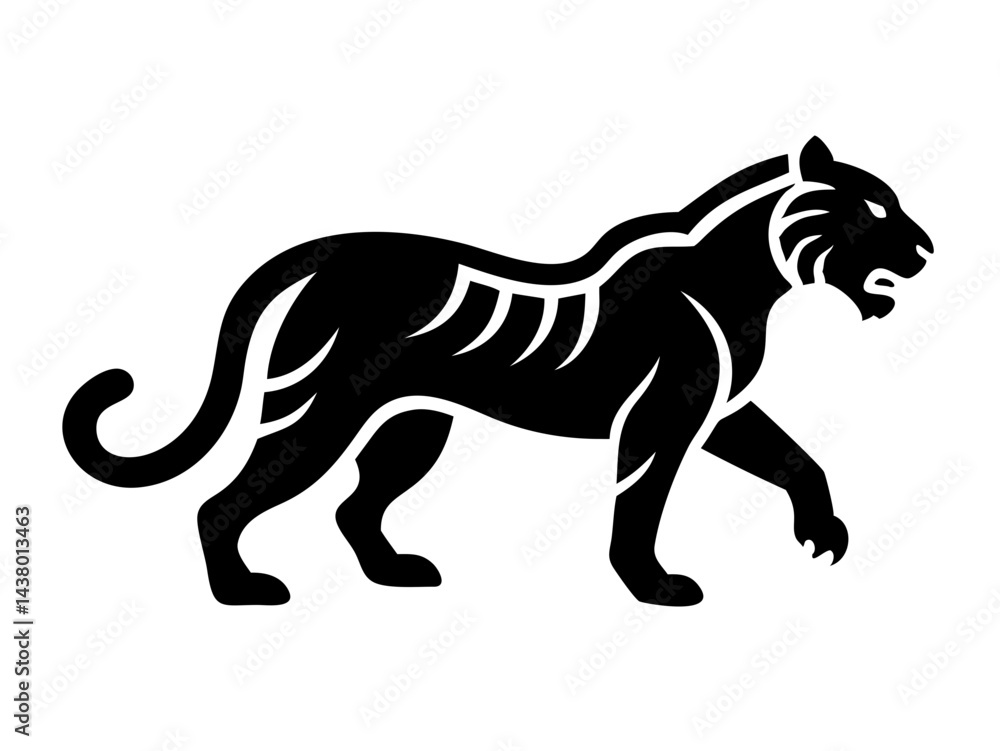 Fototapeta premium Solid Black Background Image , A completely black image with no details or variations of tiger logo design .