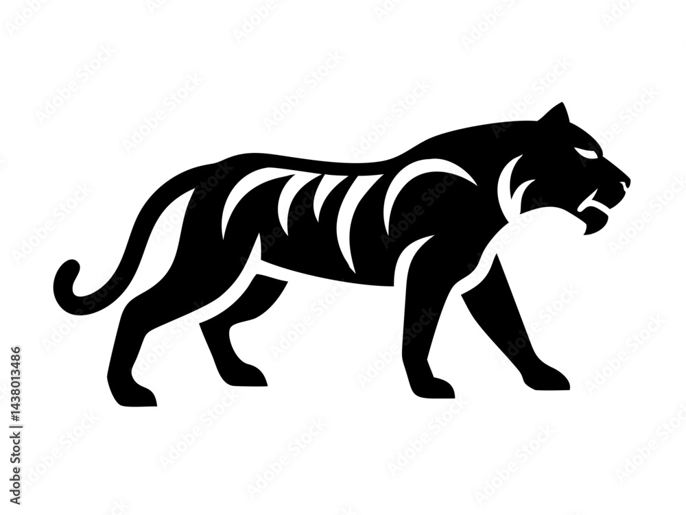 Obraz premium Solid Black Background Image , A completely black image with no details or variations of tiger logo design .