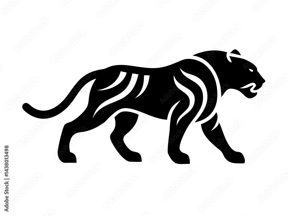 Obraz premium Solid Black Background Image , A completely black image with no details or variations of tiger logo design .