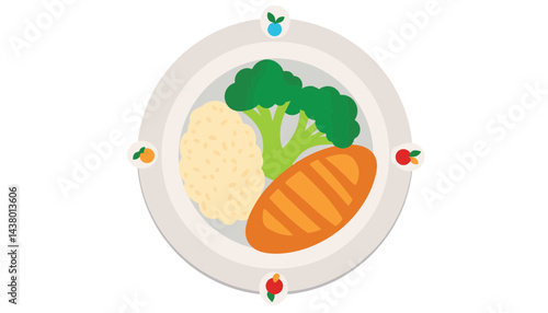 Balanced meal plate with grilled chicken and vegetables, healthy eating