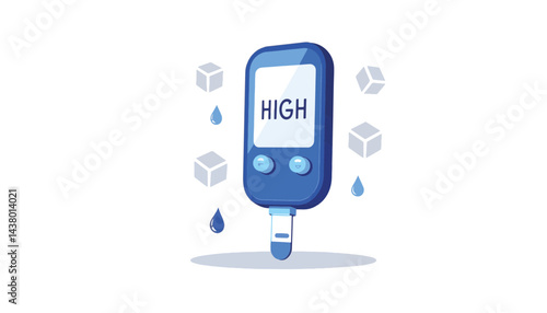 Digital blood glucose meter displaying high reading, health monitoring