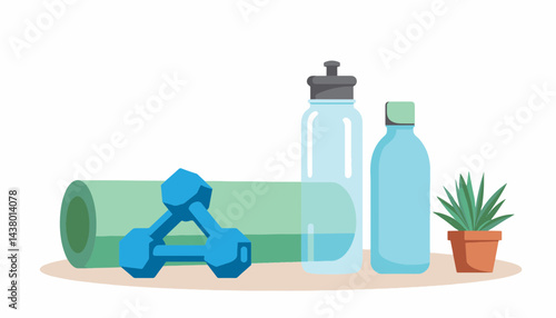 Essential workout equipment for beginners in minimalistic space, fitness