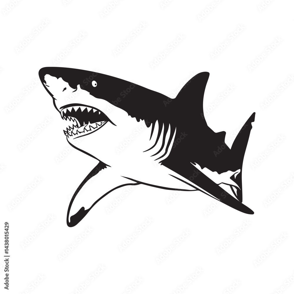 Obraz premium Fierce Shark Vector Illustration – Ocean Predator Attack Pose