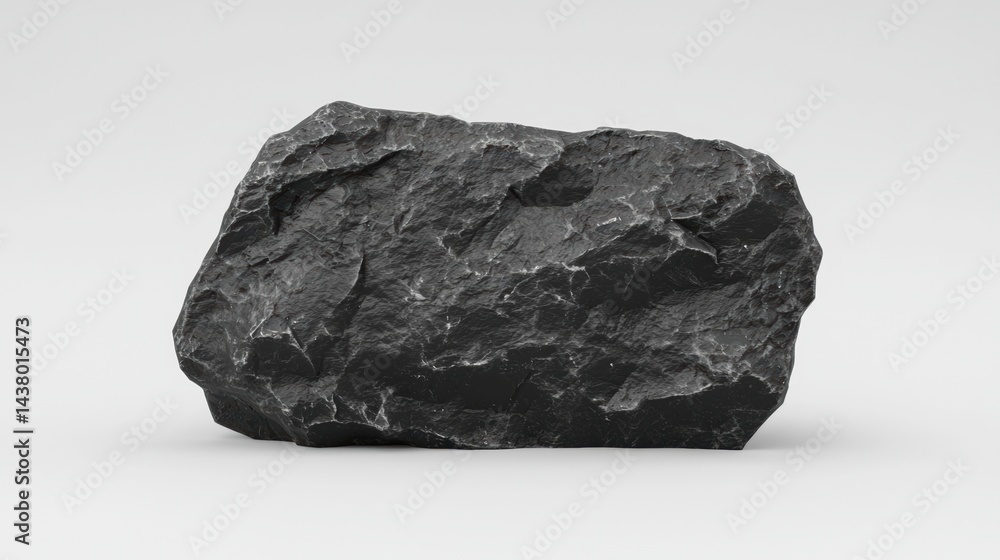 Fototapeta premium A large, dark gray rock with a rough texture and jagged edges.