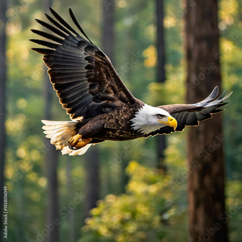 The Majestic Eagle Flying Over the Forest, generated by ai