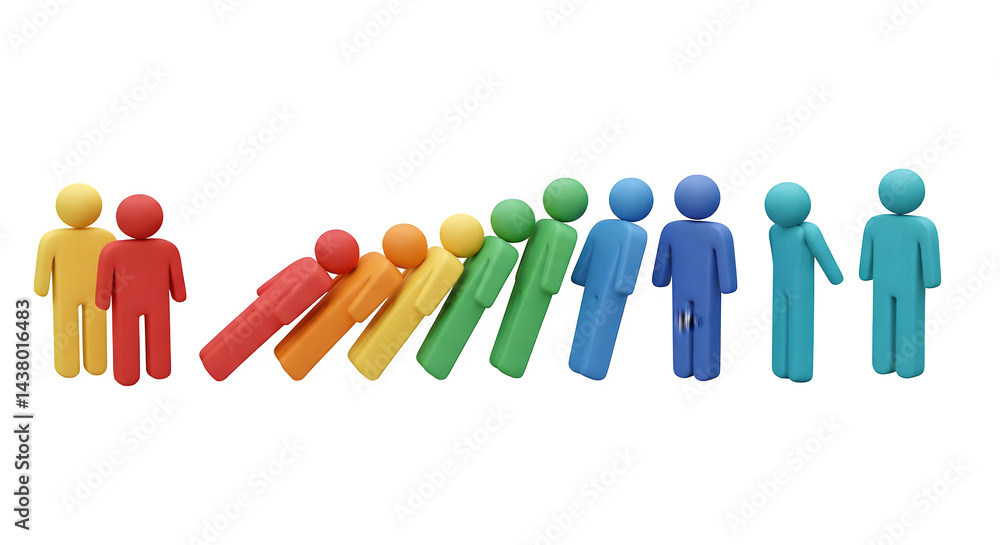 Colorful figures in a domino effect with standing figures on the side against black background transparent background, white background. isolated on transparent background, png, jpeg, jpg, Colorful figures in a domino effect with standing figures on the side against black background transparent background, white background. isolated on transparent background, png, jpeg, jpg,