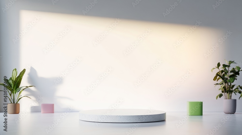 Minimalist, bright, modern product display podium Minimalist, bright, modern product display podium