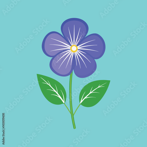 A digitally rendered image of a purple pansy flower against teal background