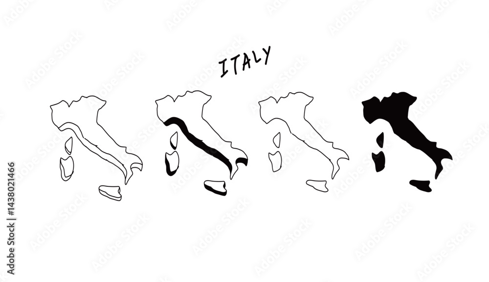 シンプルな立体のイタリアの地図の手書きベクターイラスト シンプルな立体のイタリアの地図の手書きベクターイラスト